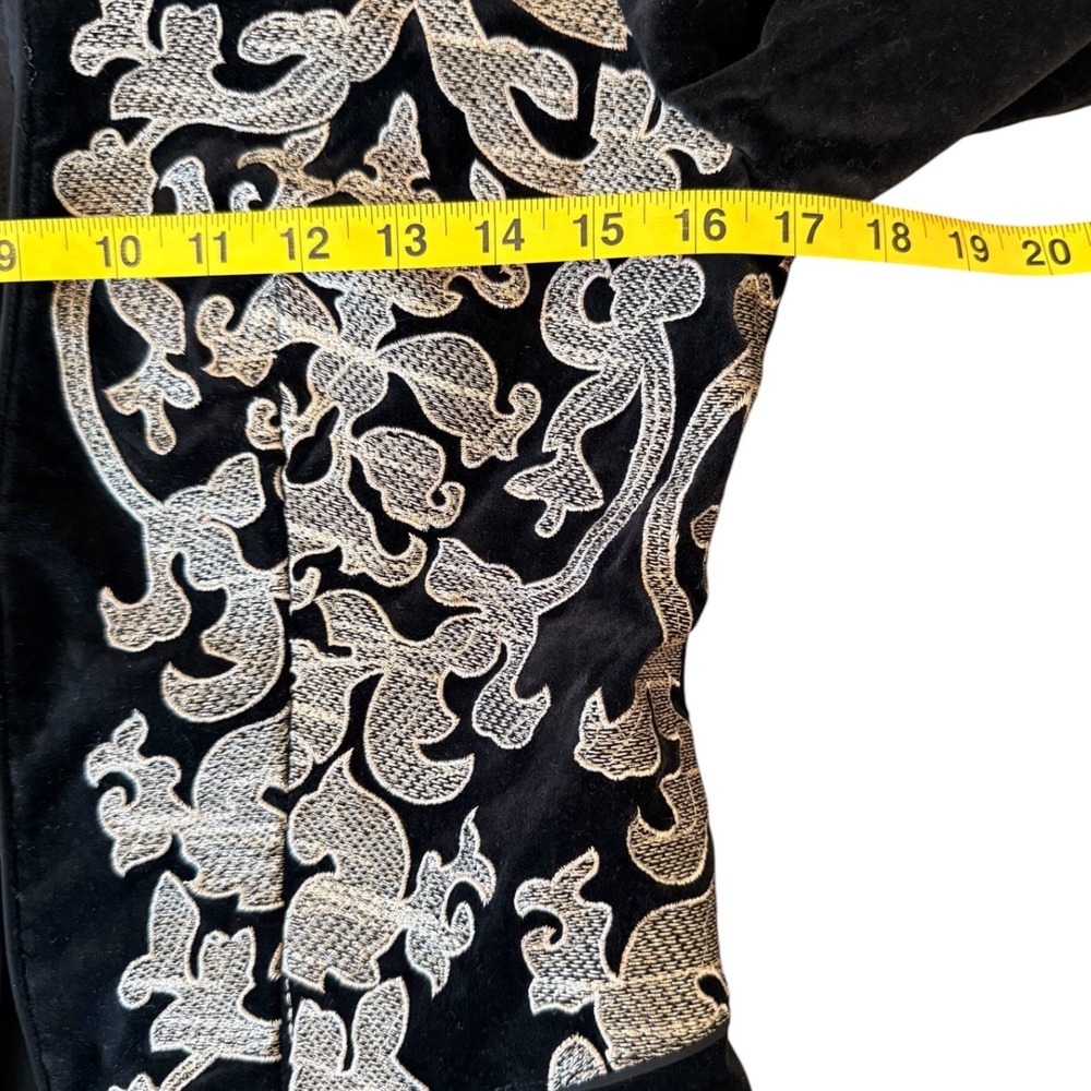 White House Black Market Velvet Embroidered Jacket Womens Black Gold Festive 4 - Picture 7 of 9
